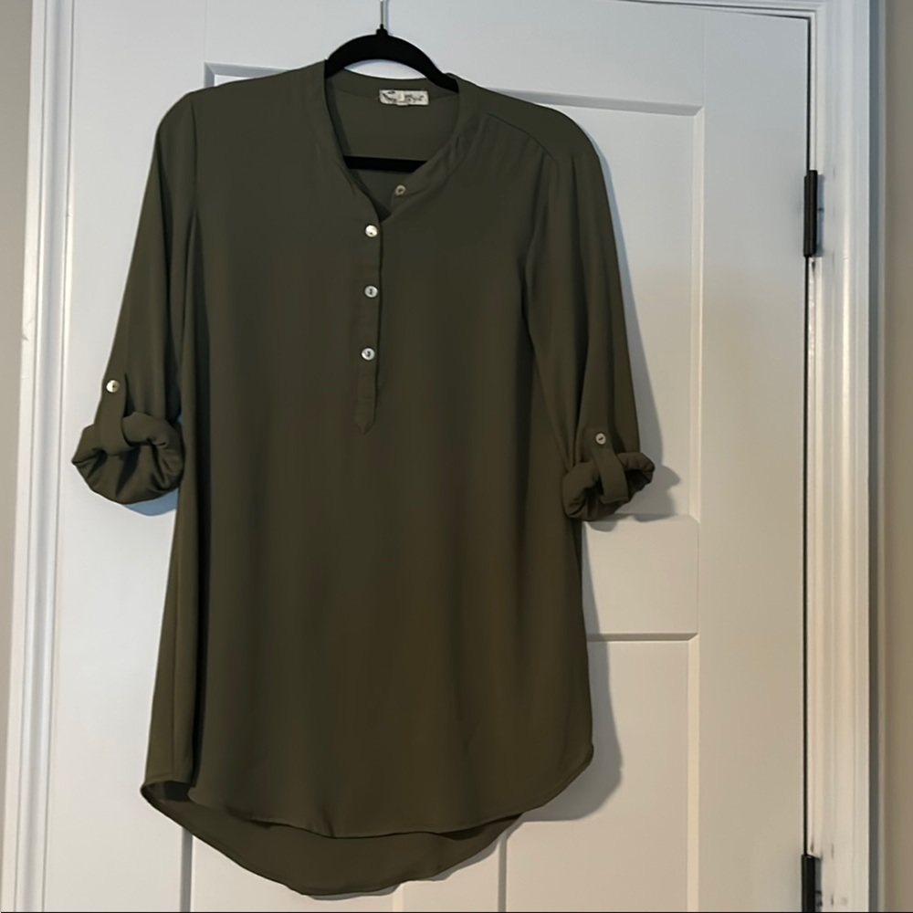 About A Girl Olive Button Down Shirt